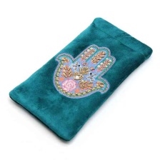 Teal Velvet, Embroidered Hand Glasses Pouch by Peace of Mind